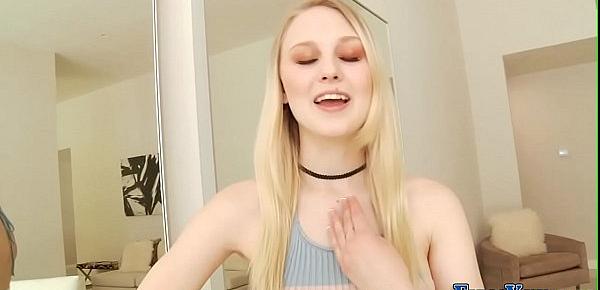  Blonde teen fucks schlong for cum